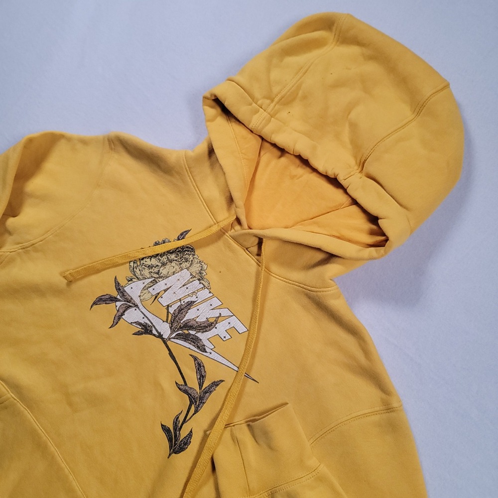 Nike Sportswear Floral‎ Graphic Hoodie Mens Small Yellow Pullover Sweatshirt